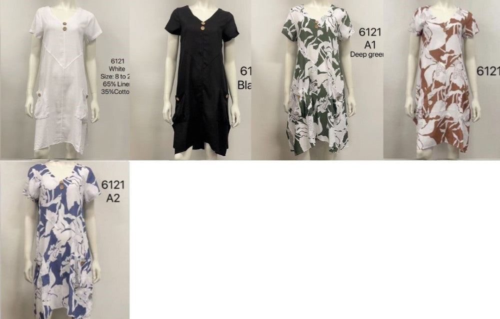 6121 Button Pocket Short Sleeve Dress