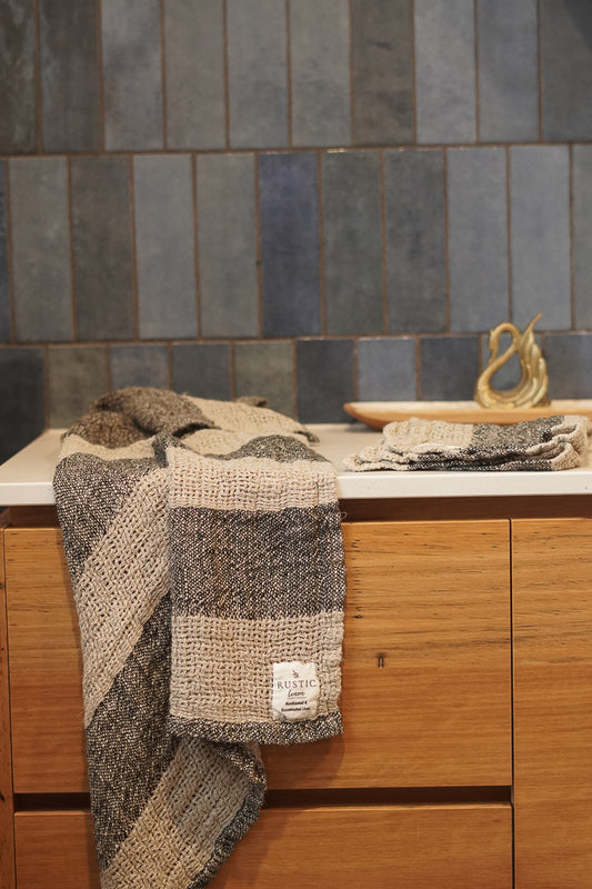 Loom Linen Hand Towel Natural & Black