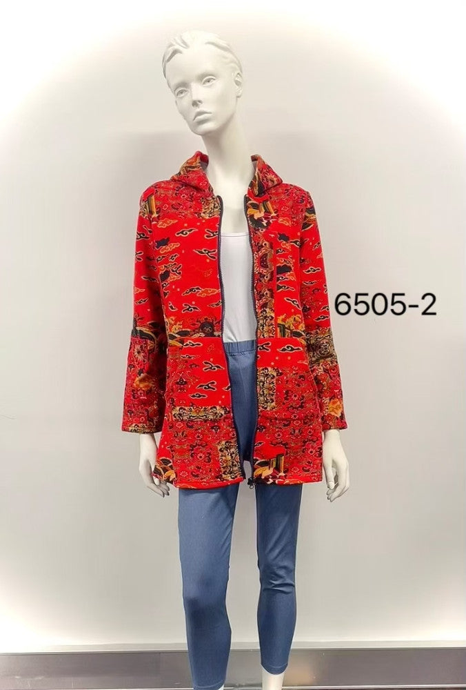 Abstract Printed Patch Fleece-Lined Cotton Coat