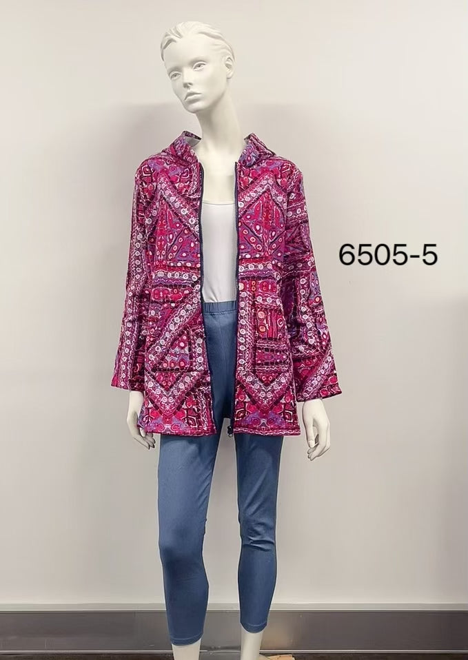 Abstract Printed Patch Fleece-Lined Cotton Coat