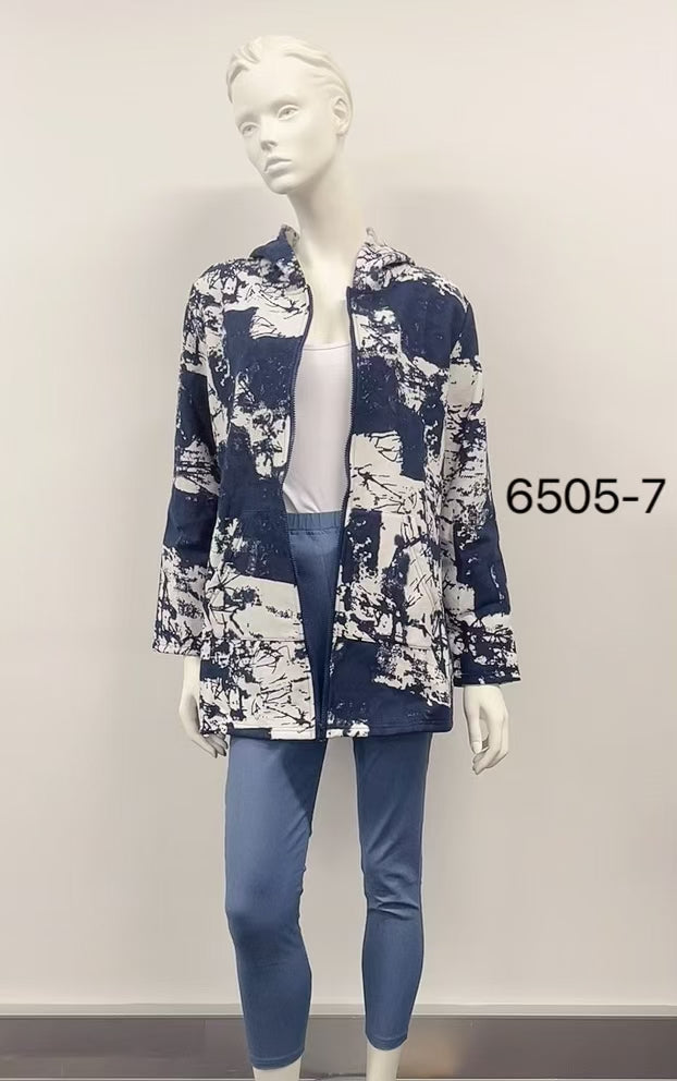 Abstract Printed Patch Fleece-Lined Cotton Coat