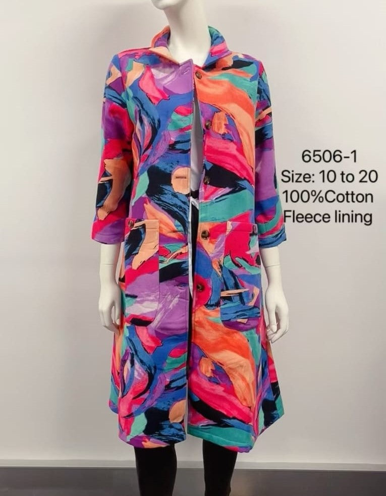 Abstract Brushstroke Printed Fleece-Lined Cotton Coat
