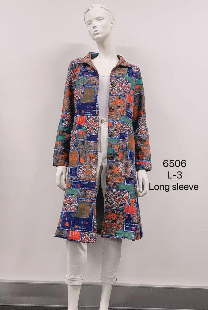 Abstract Brushstroke Printed Fleece-Lined Cotton Coat
