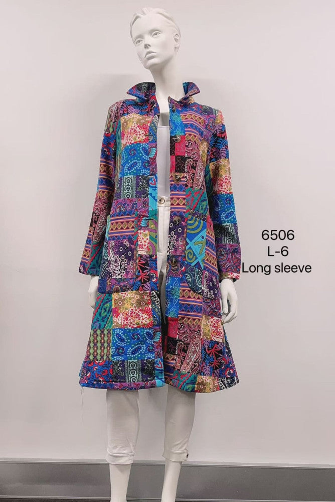 Abstract Brushstroke Printed Fleece-Lined Cotton Coat