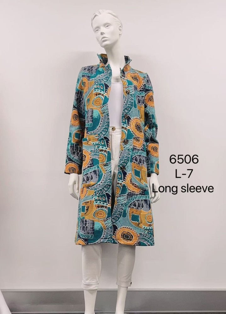 Abstract Brushstroke Printed Fleece-Lined Cotton Coat