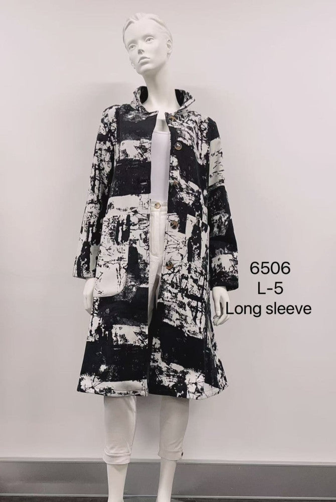 Abstract Brushstroke Printed Fleece-Lined Cotton Coat