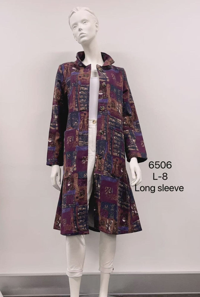 Abstract Brushstroke Printed Fleece-Lined Cotton Coat