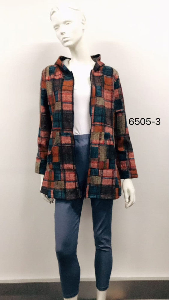 Abstract Printed Patch Fleece-Lined Cotton Coat