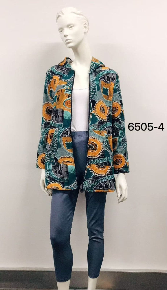 Abstract Printed Patch Fleece-Lined Cotton Coat