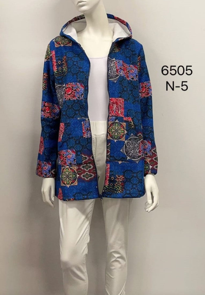 Abstract Printed Patch Fleece-Lined Cotton Coat