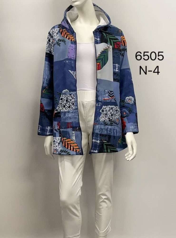 Abstract Printed Patch Fleece-Lined Cotton Coat