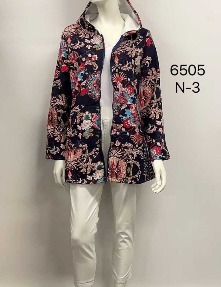 Abstract Printed Patch Fleece-Lined Cotton Coat