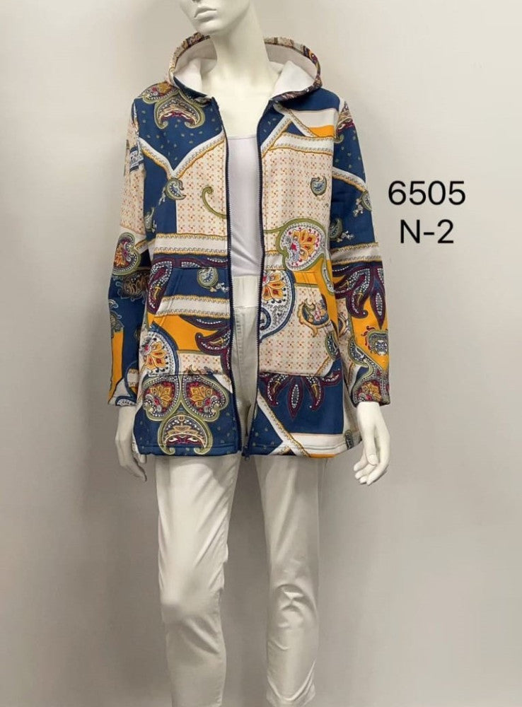 Abstract Printed Patch Fleece-Lined Cotton Coat