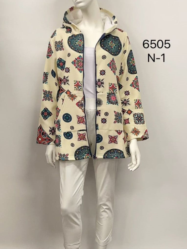 Abstract Printed Patch Fleece-Lined Cotton Coat