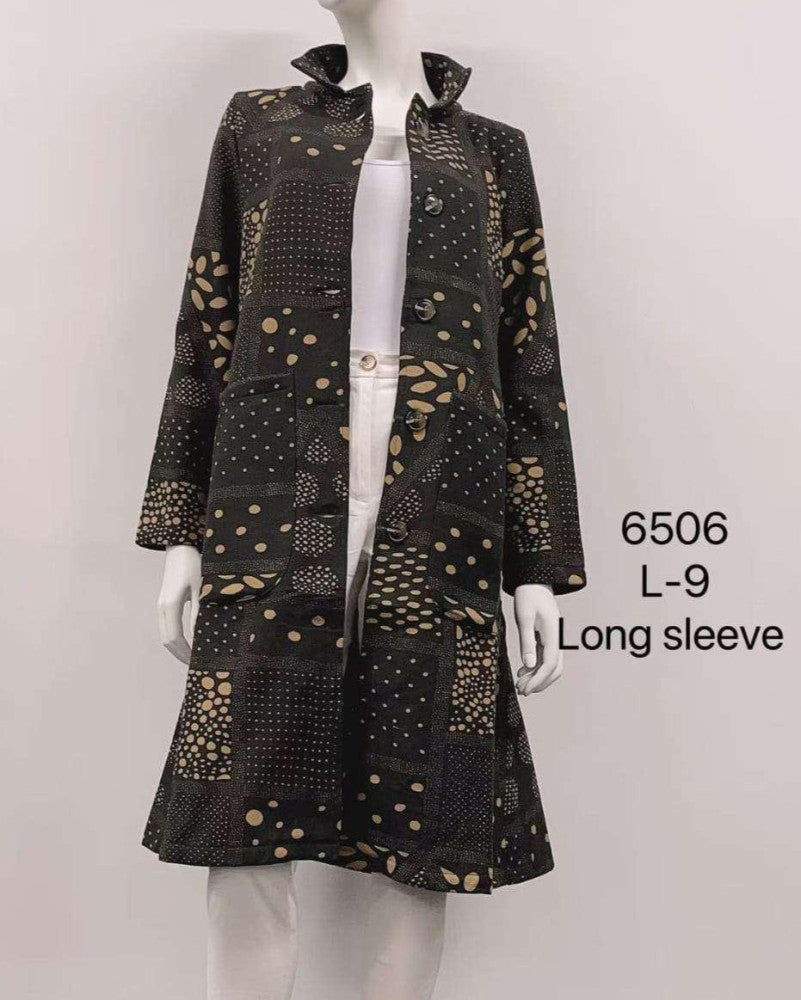 Abstract Brushstroke Printed Fleece-Lined Cotton Coat