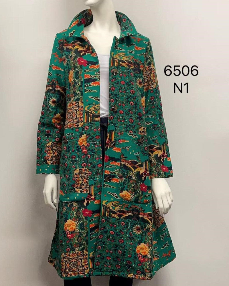 Abstract Brushstroke Printed Fleece-Lined Cotton Coat