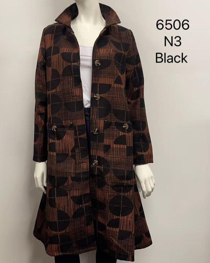 Abstract Brushstroke Printed Fleece-Lined Cotton Coat