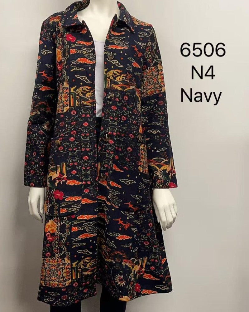 Abstract Brushstroke Printed Fleece-Lined Cotton Coat