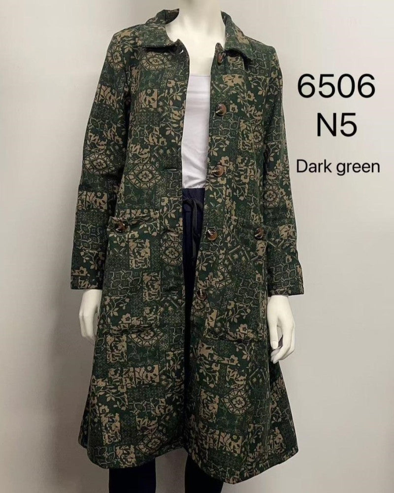 Abstract Brushstroke Printed Fleece-Lined Cotton Coat