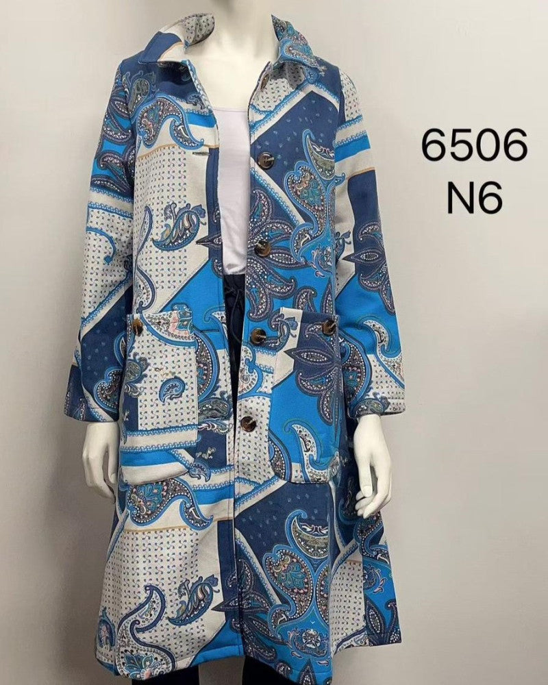 Abstract Brushstroke Printed Fleece-Lined Cotton Coat