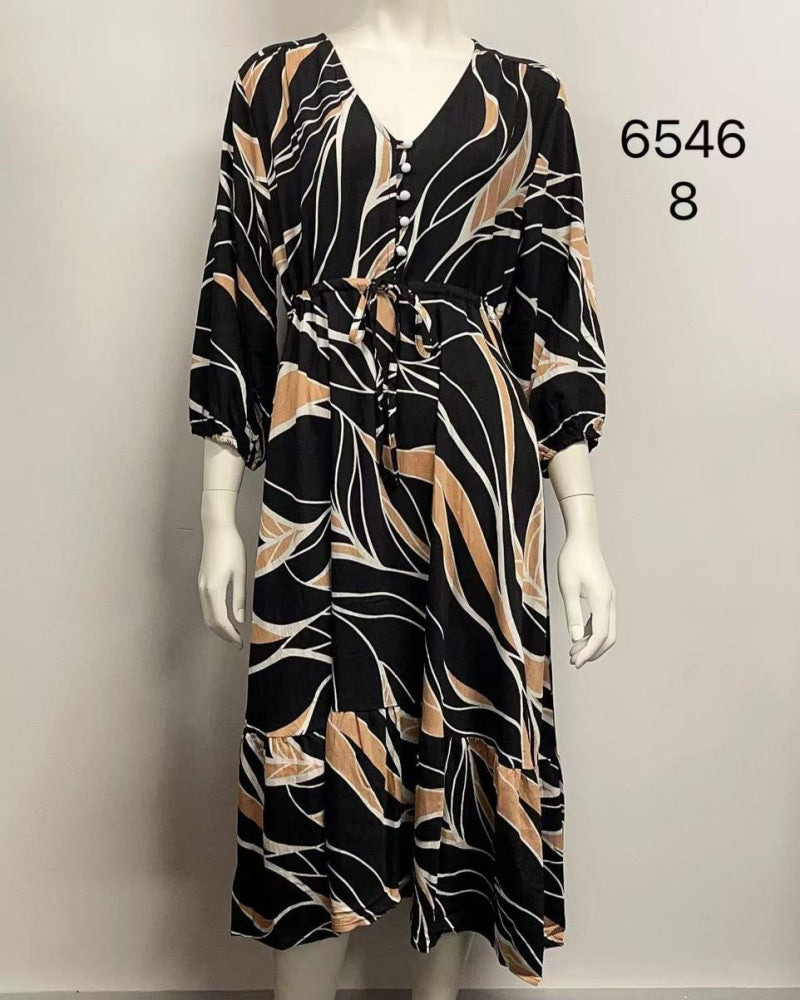 V-Neck Button Midi