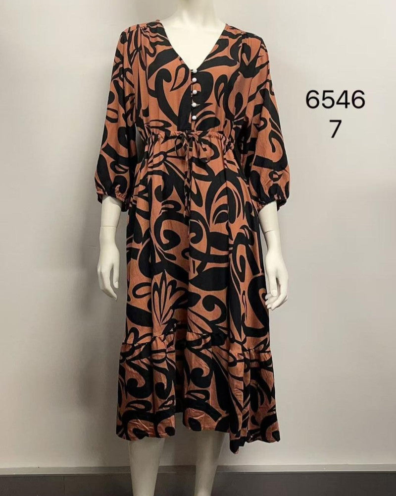 V-Neck Button Midi