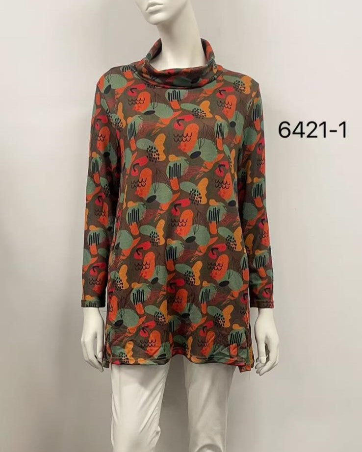 Abstract Print Cowl Neck Tunic