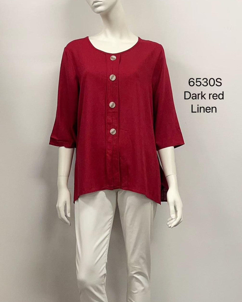 2/3 Sleeve Printed Button-Up Linen Top