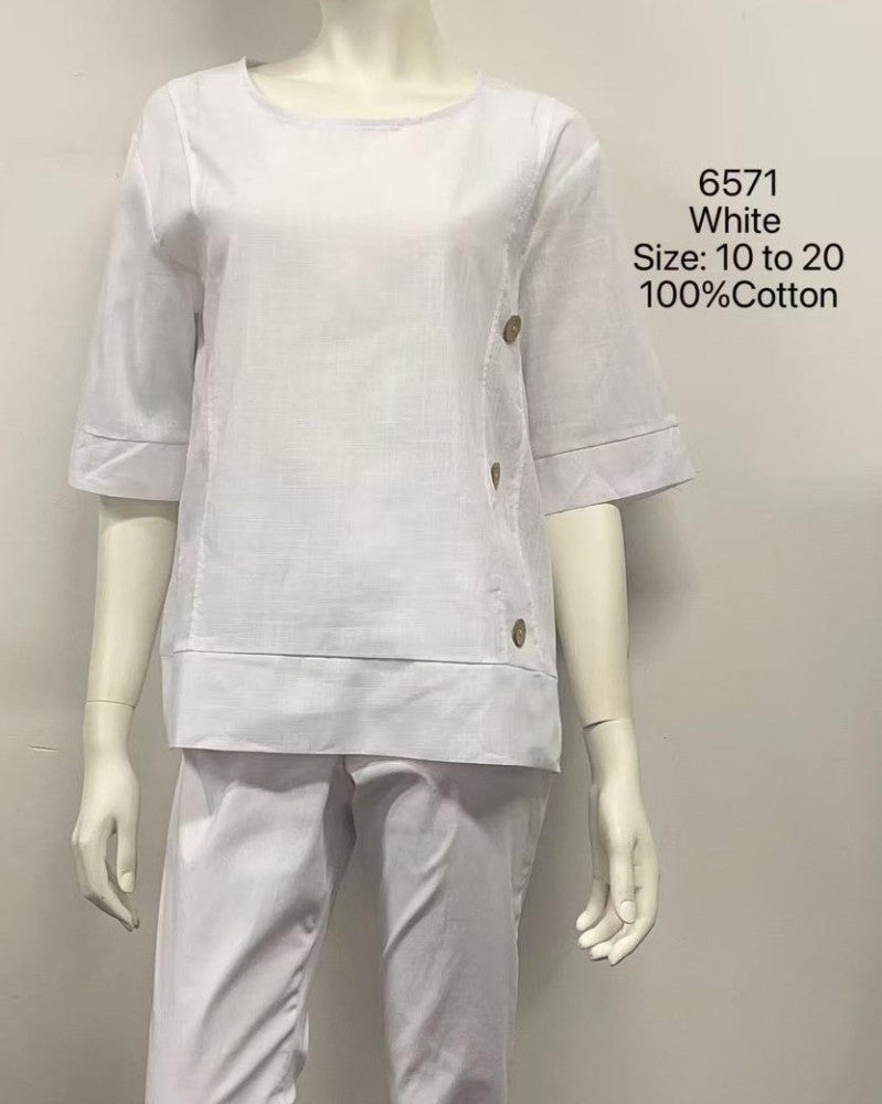 Side-Button Elbow-Sleeve Top