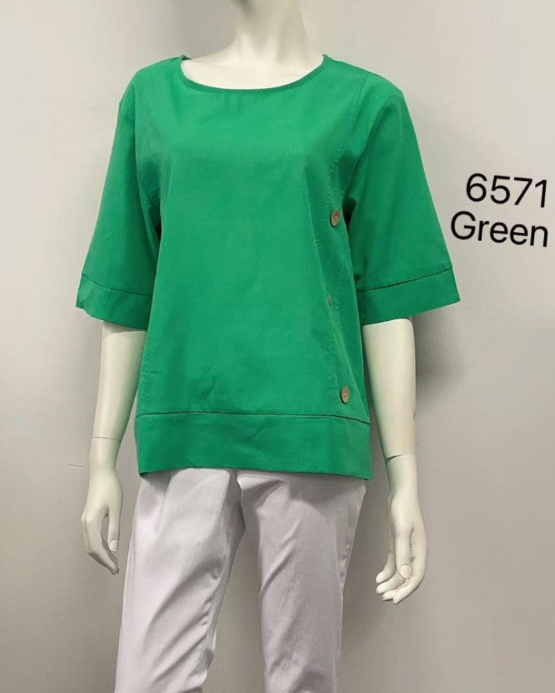 Side-Button Elbow-Sleeve Top