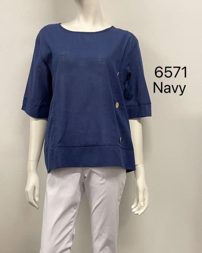 Side-Button Elbow-Sleeve Top