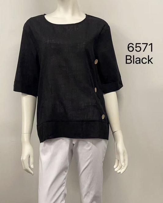 Side-Button Elbow-Sleeve Top