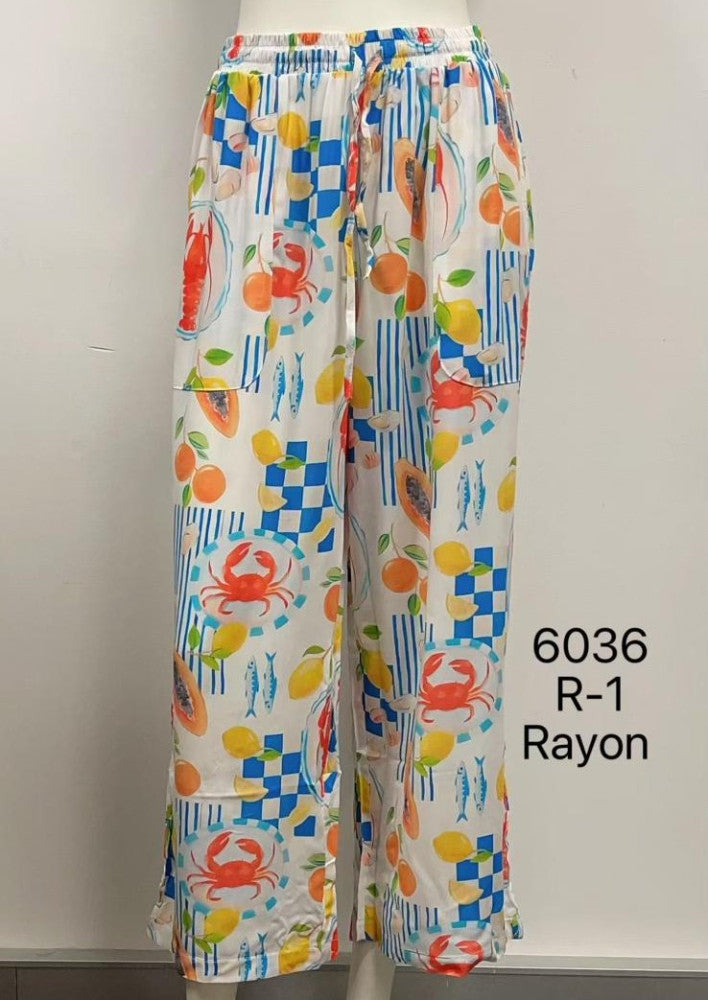 Elastic Waist Rayon Print Pants