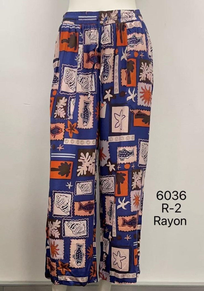 Elastic Waist Rayon Print Pants