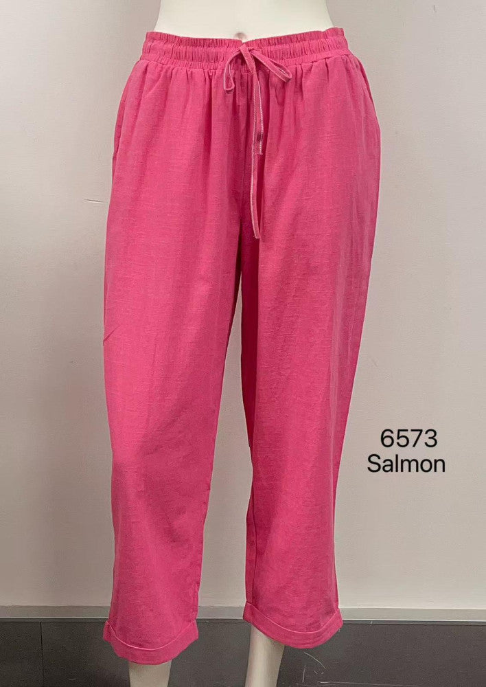 Elastic Waist Drawstring Relaxed Cotton Pants