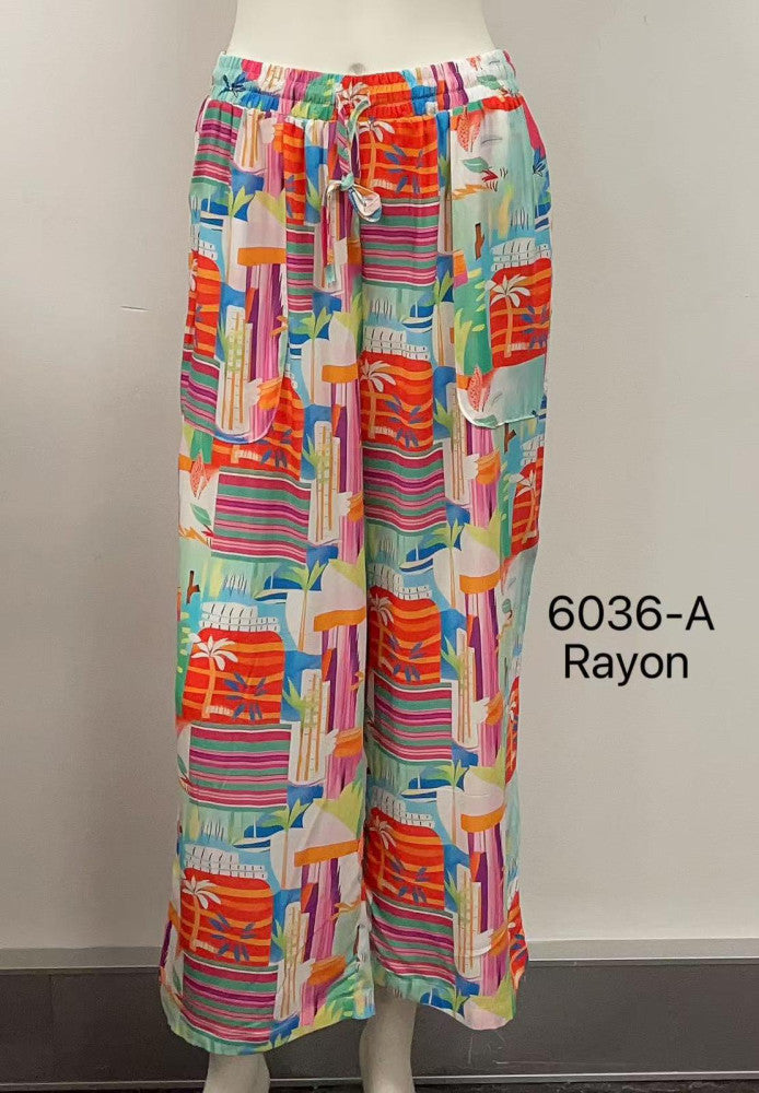 Elastic Waist Rayon Print Pants