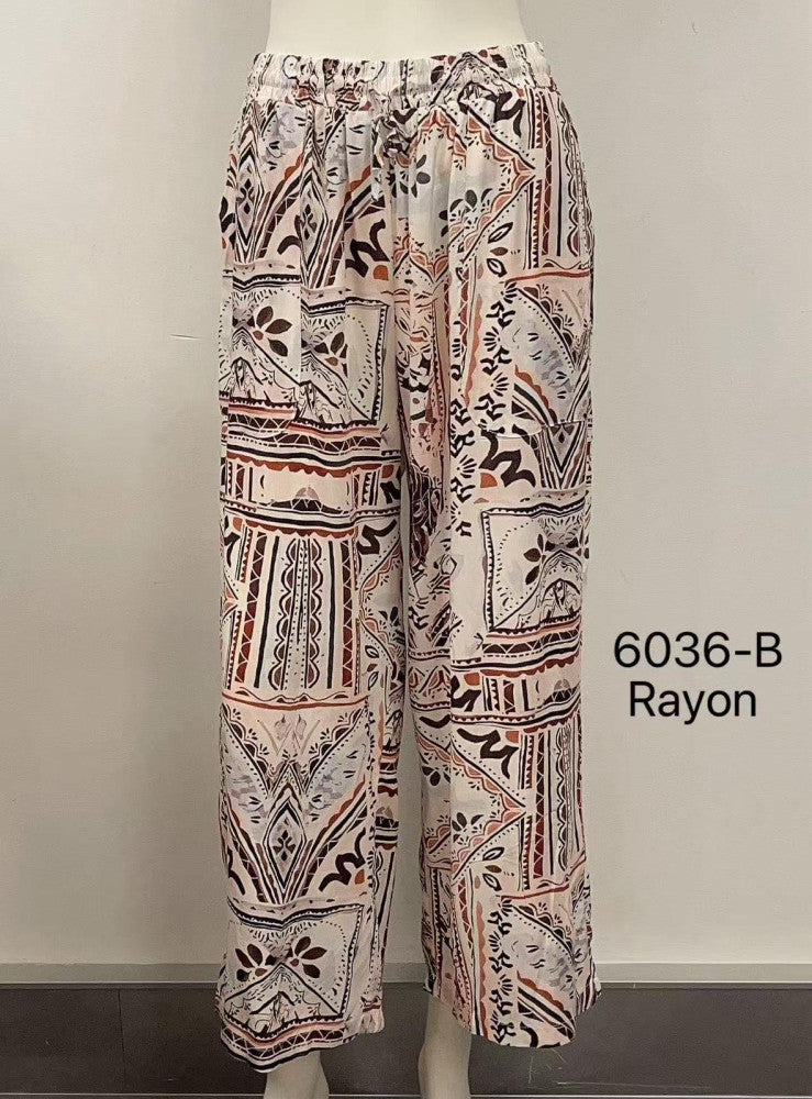 Elastic Waist Rayon Print Pants