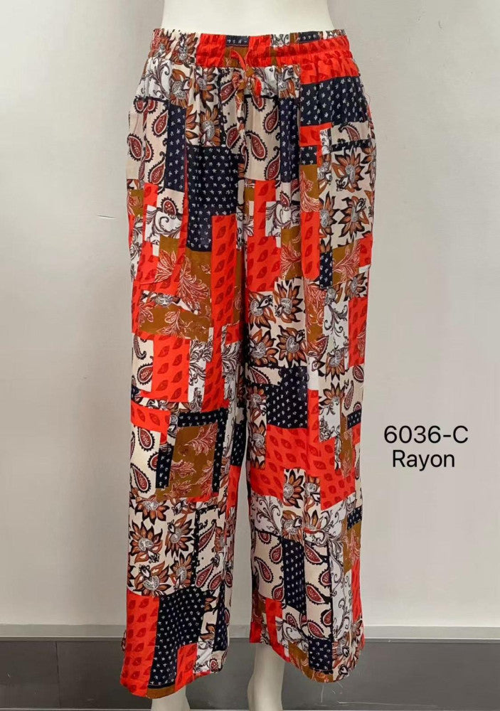 Elastic Waist Rayon Print Pants