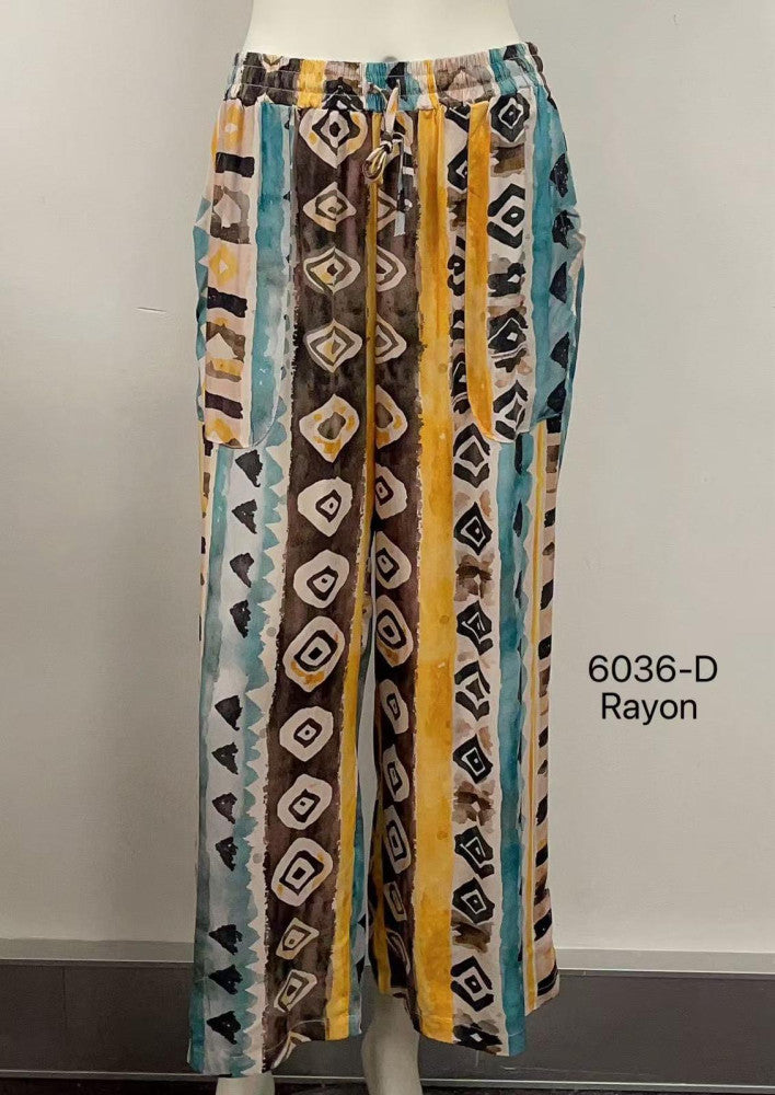 Elastic Waist Rayon Print Pants
