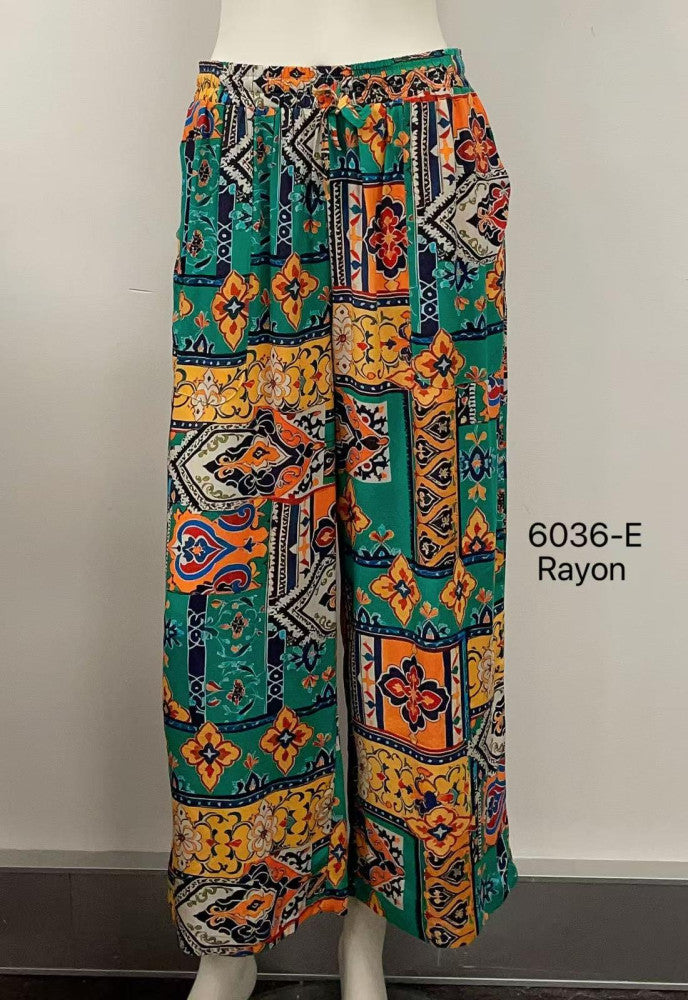 Elastic Waist Rayon Print Pants
