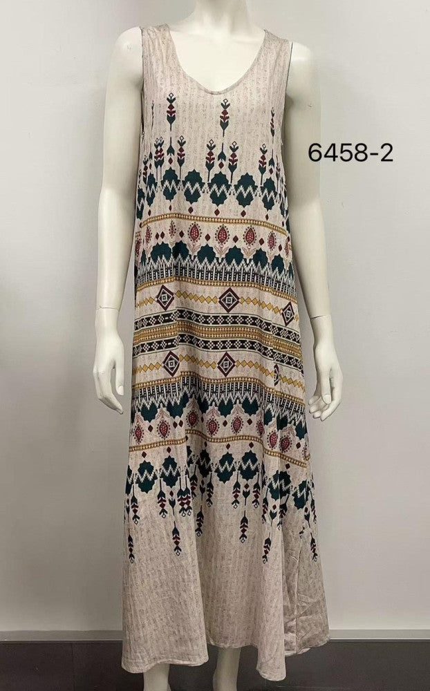 Sleeveless Boho Print Maxi Dress