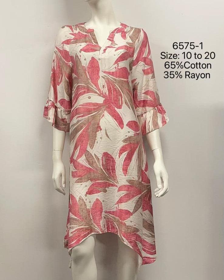Ruffle Sleeve Cotton Rayon Dress