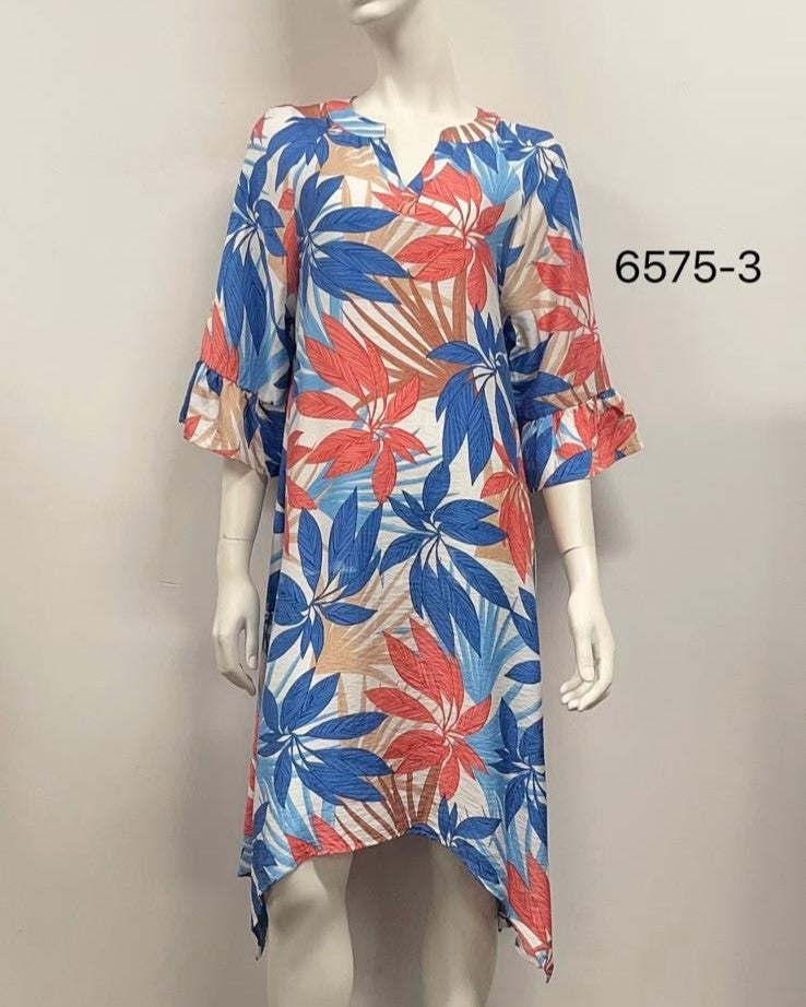 Ruffle Sleeve Cotton Rayon Dress