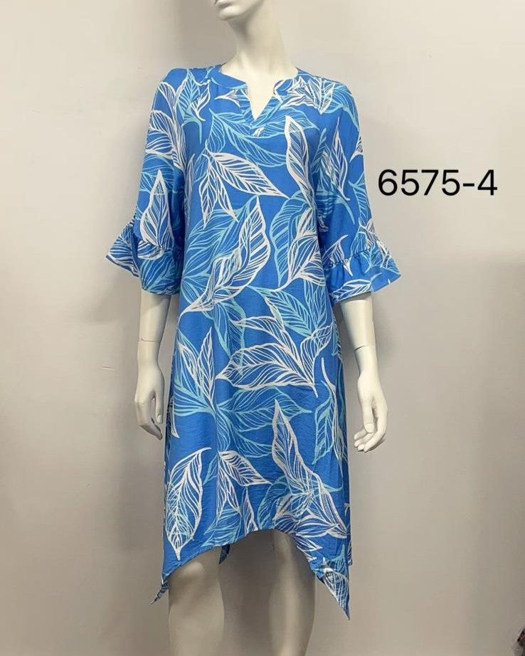 Ruffle Sleeve Cotton Rayon Dress