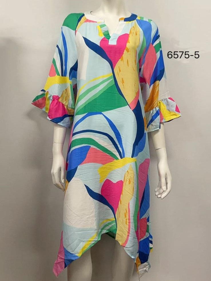 Ruffle Sleeve Cotton Rayon Dress