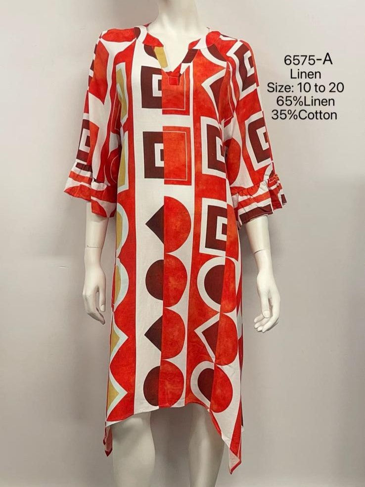 Ruffle Sleeve Linen Cotton Dress