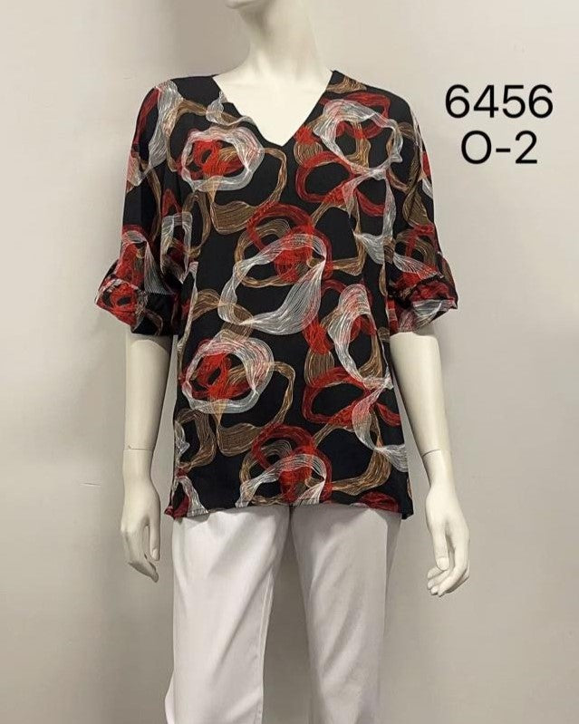 V-Neck Ruffle-Sleeve Rayon Top