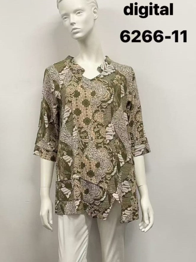 Asymmetric Hem Linen Blend Top
