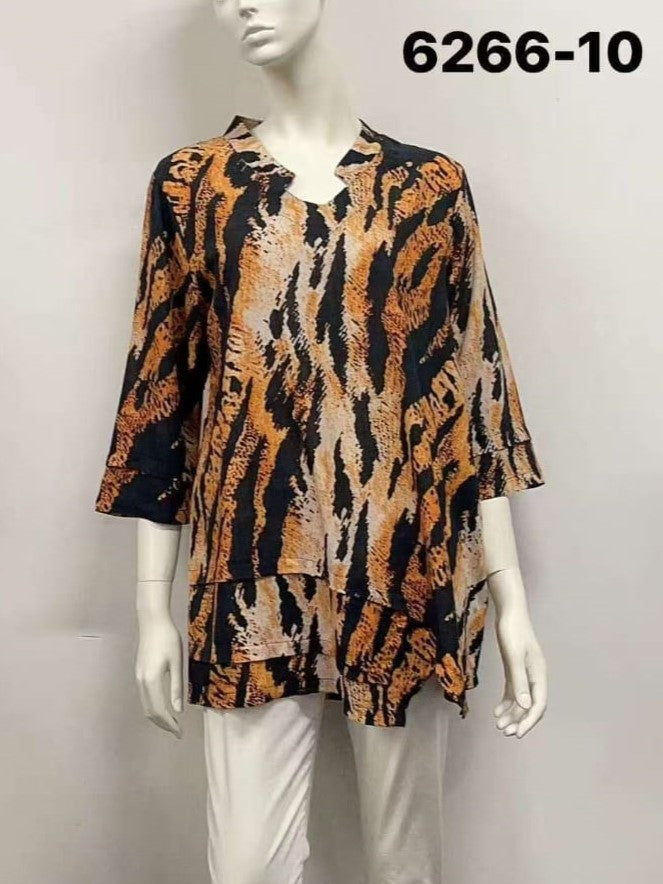 Asymmetric Hem Linen Blend Top