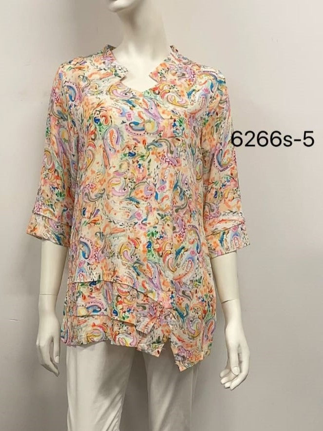 Asymmetric Hem Linen Blend Top